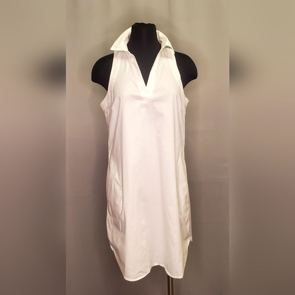 SPENSE White Button Down Sleveless Cotton Dress